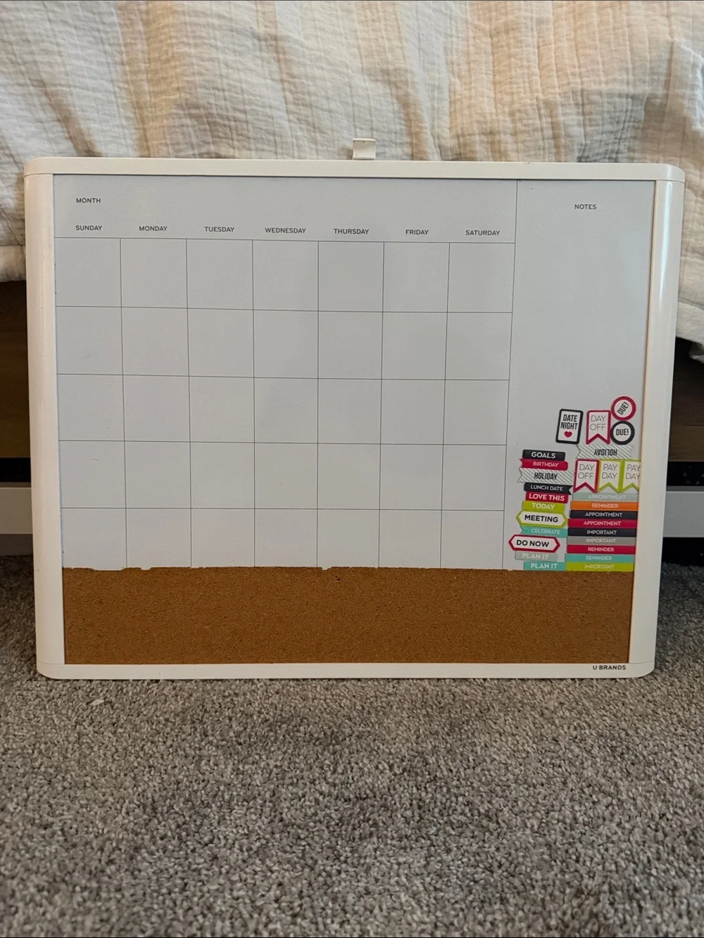 U Brands White Magnetic Monthly Calendar with Cork Strip